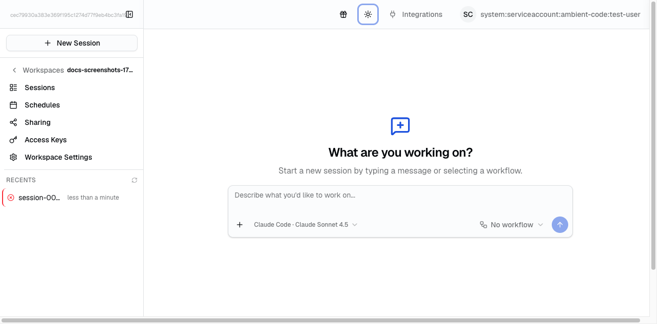 New session creation dialog