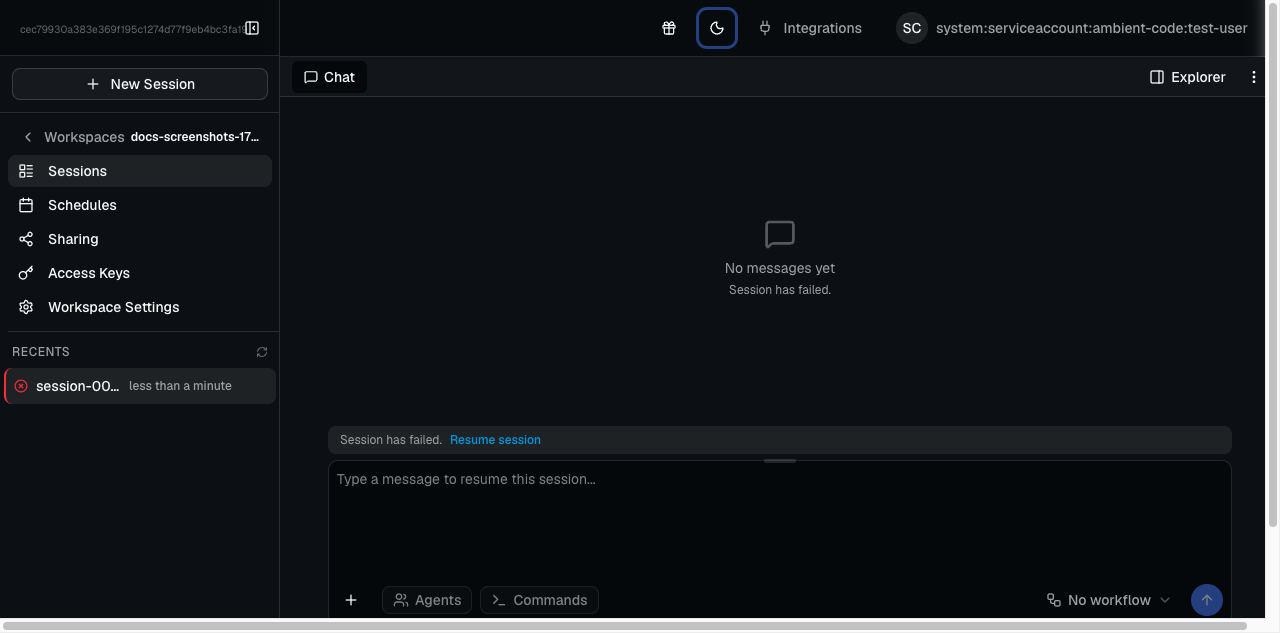 Session with file browser and artifacts
